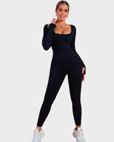 Mono moldeador de cuerpo completo con cuello cuadrado y mangas largas